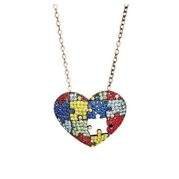 Missing Puzzle Piece Colorful Sparkly Rhinestone Convertible Necklace to Brooch - Picture 3 of 7